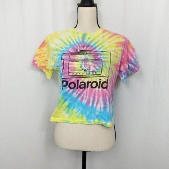 Polaroid Tie Dye Twirl Polaroid Camera Graphic Print Crop Top S - Picture 1 of 5